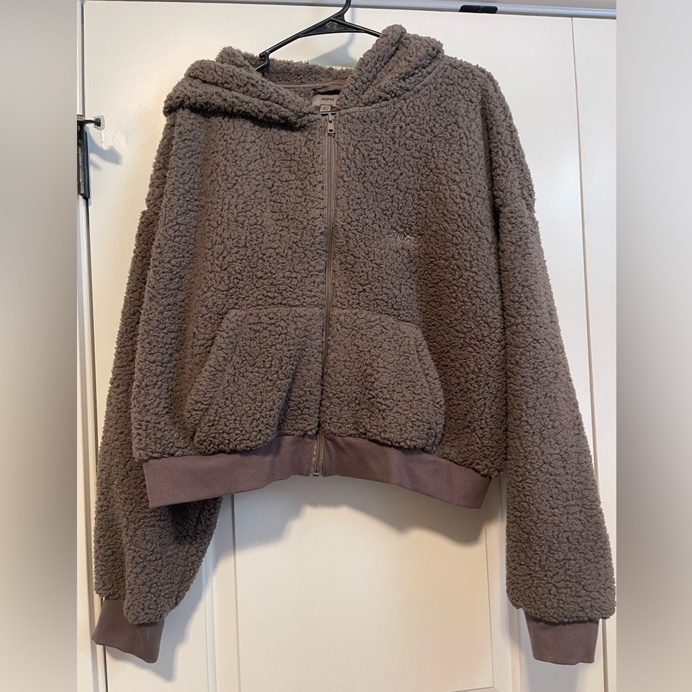 SKIMS 2XL Teddy crop hoodie jacket EUC